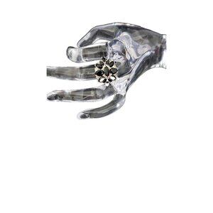 NRT Talbots Silver Tone Cocktail Ring Size 8 – Black & Clear Crystal Cluster